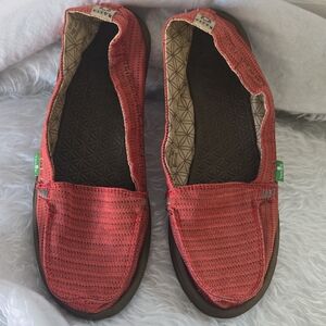 Sanuk R.A.S.T.A. Slip-On Shoes Red Woven Comfort Loafers Size 8 (EUR 39)‎